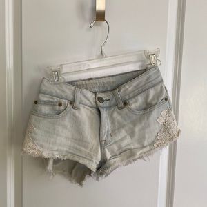 American Eagle lace trimmed jean shorts